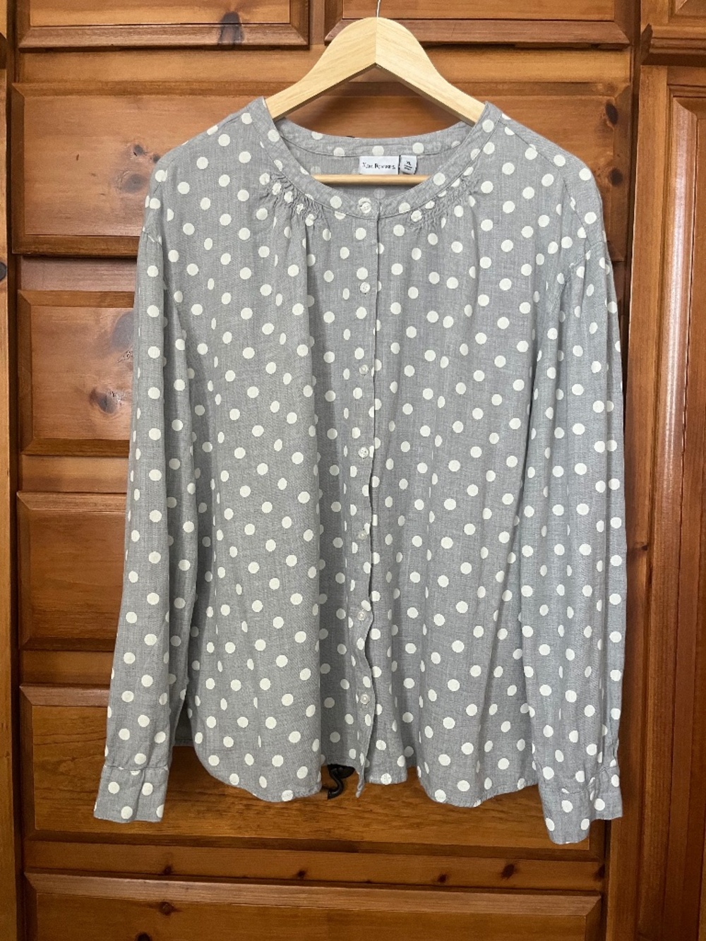 Kim Rogers Polka Dot Women's Blouse Long Sleeve Sz XL Gray
